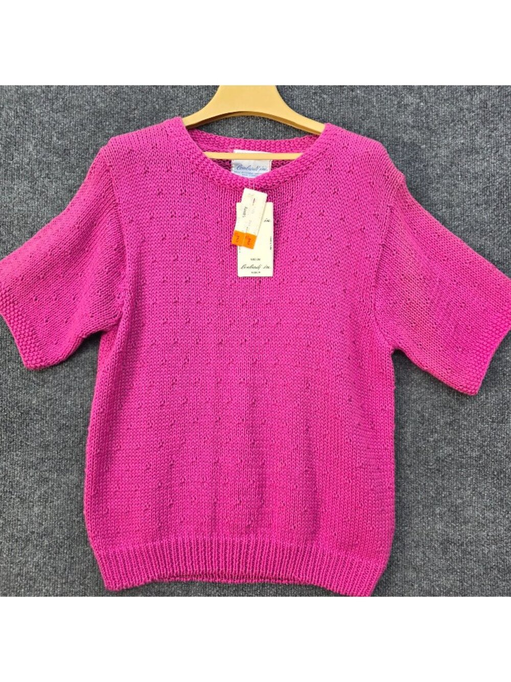 Vintage 90s Chunky Hand Knit Sweater M Pink Ramie Barbiecore Cottagecore Prairie